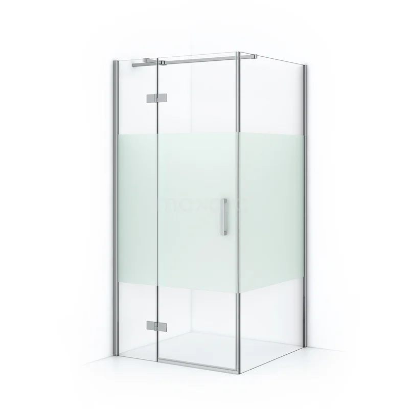 Duschkabine Diamond 100x90cm aus klarem Sicherheitsglas mit mattem Streifen Chrom CDB214609313C Glas Duschkabine mit klarem und matt Glas, rechteckiges Design, Chromakzente und Drehtür; perfekt für ein modernes Badezimmer.