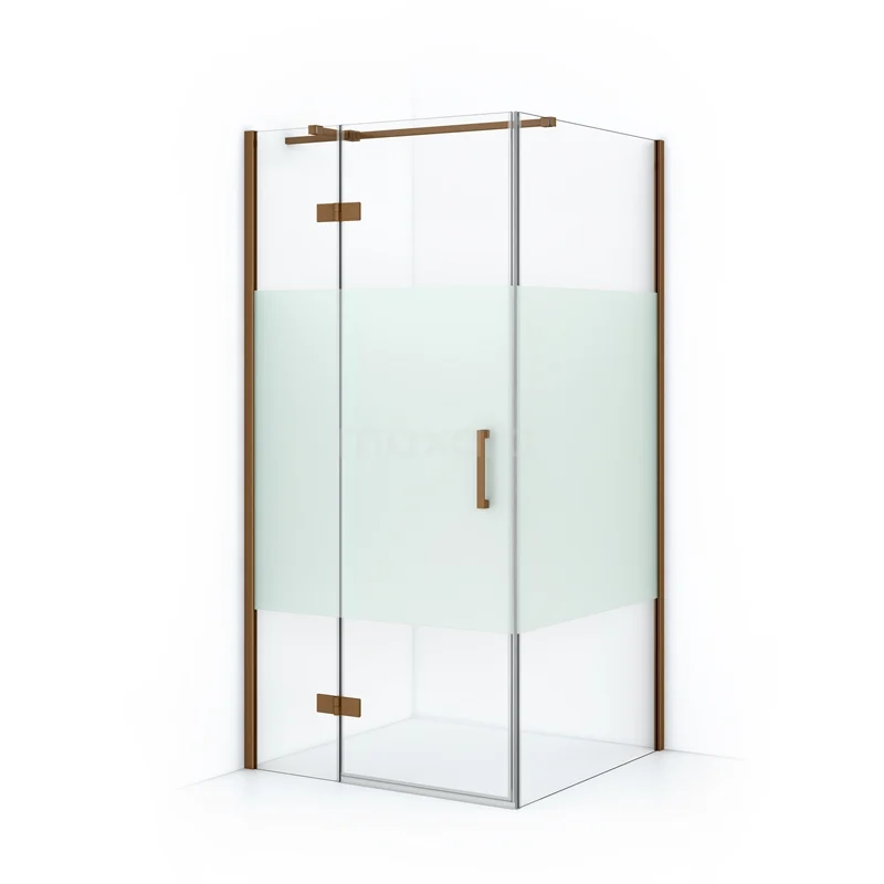 Diamond Shower cabin | 100x80 cm Copper Clear with matt strip Pivot door Rectangle CDB214608313KP Glass shower enclosure with frosted glass, copper-coloured accents and modern design; stylish addition to any bathroom.