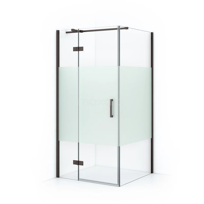 Diamond Shower enclosure | 100x80 cm Black metal Clear with matt strip Pivot door Rectangle CDB214608313ZMN
