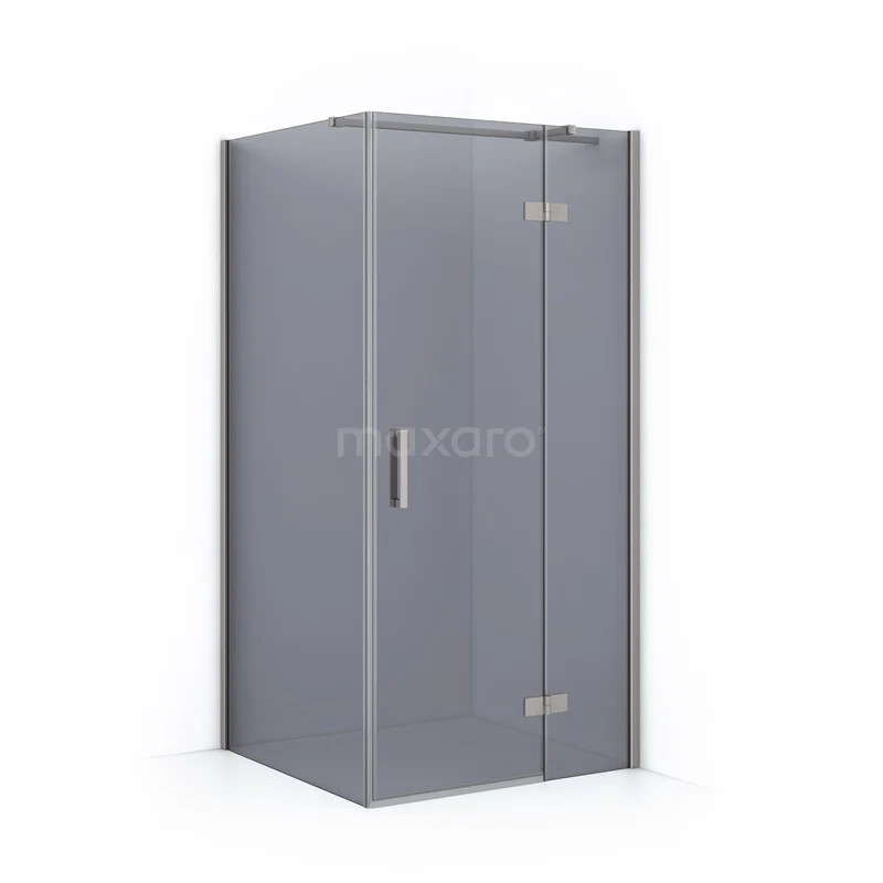 Diamond Shower cabin | 100x80 cm Stainless steel Smoke glass Pivot door Rectangle CDB224608311BR Grey Shower enclosure with an angular shape, glass door and metal handle; stylish and ideal for a modern bathroom.