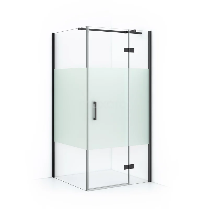 Diamond Shower enclosure | 100x80 cm Black chrome Clear with matt strip Pivot door Rectangle CDB224608313BCN