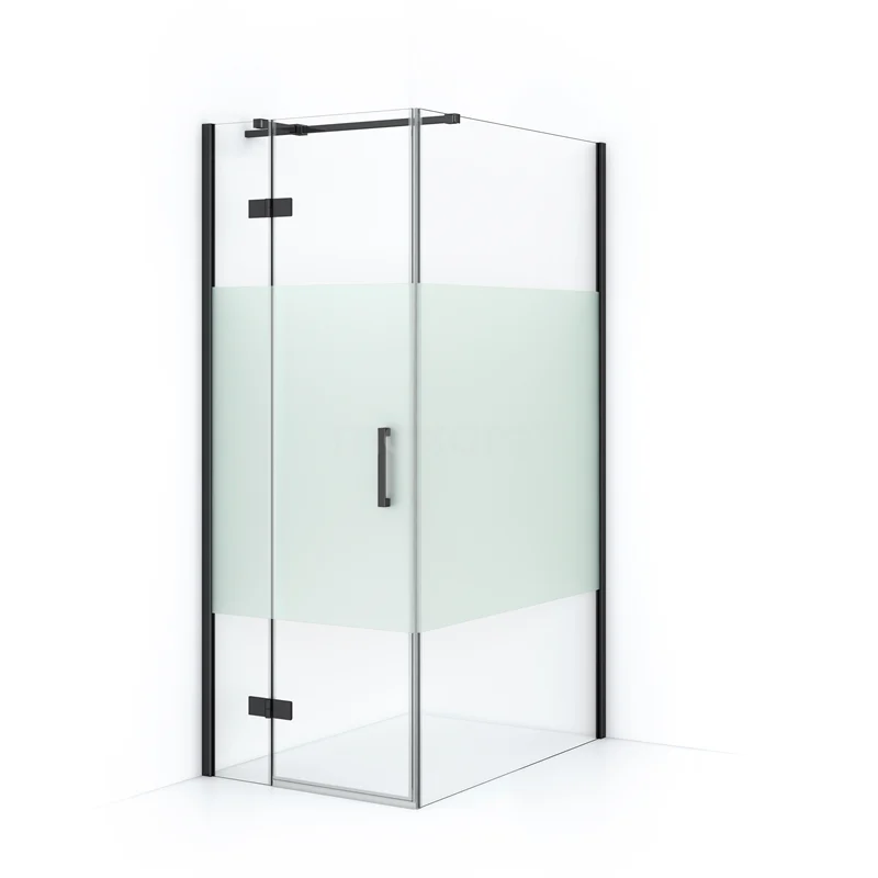 Diamond Shower enclosure | 120x80 cm Black chrome Clear with matt strip Pivot door Rectangle CDB213512313BCN