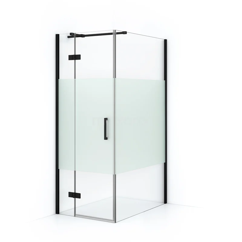 Duschkabine Diamond 120x80cm aus klarem Sicherheitsglas mit Mattstreifen Matt Schwarz CDB213512313MB Eck-Duschkabine mit mattglas und schwarzen Profilen, modernes Design, ideal für ein stilvolles und funktionales Badezimmer.