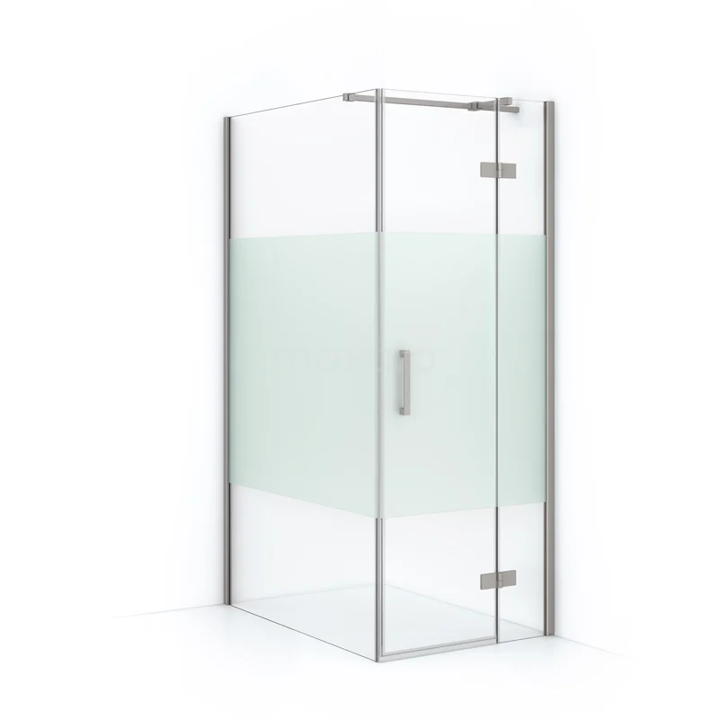 Diamond Shower cabin | 110x80 cm Stainless steel Clear with matt strip Pivot door Rectangle CDB223511313BR Corner shower cabin with frosted glass and silver profiles, perfect space-saving solution for any modern bathroom.