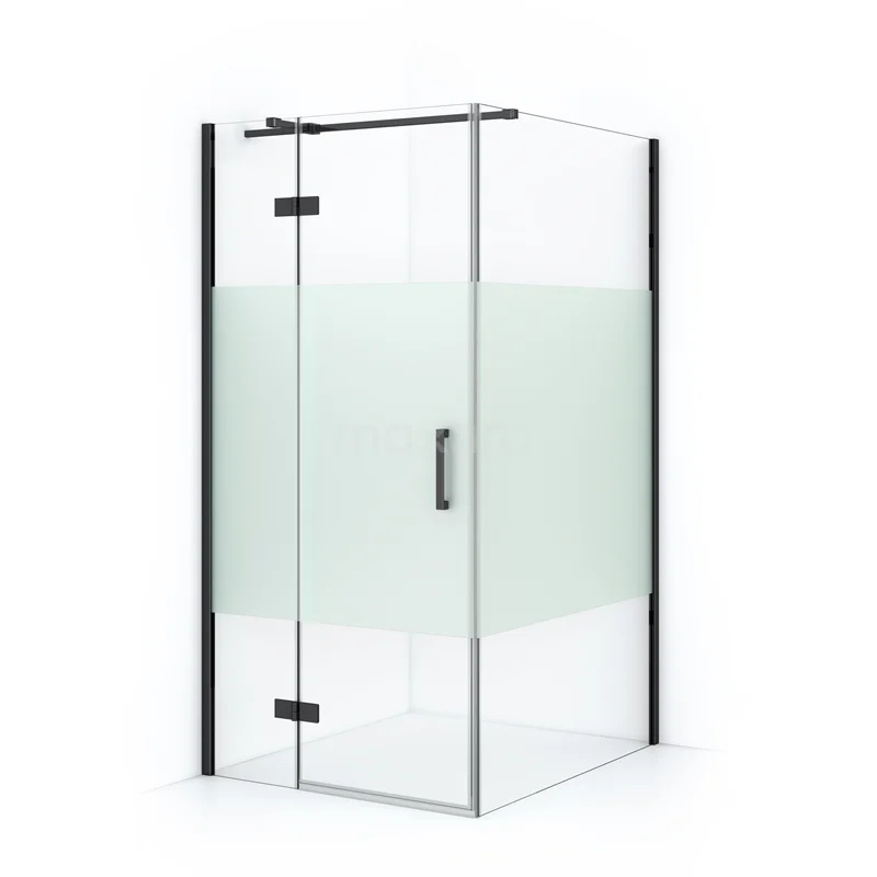 Diamond Shower enclosure | 110x100 cm Black chrome Clear with matt strip Pivot door Rectangle CDB214611313BCN