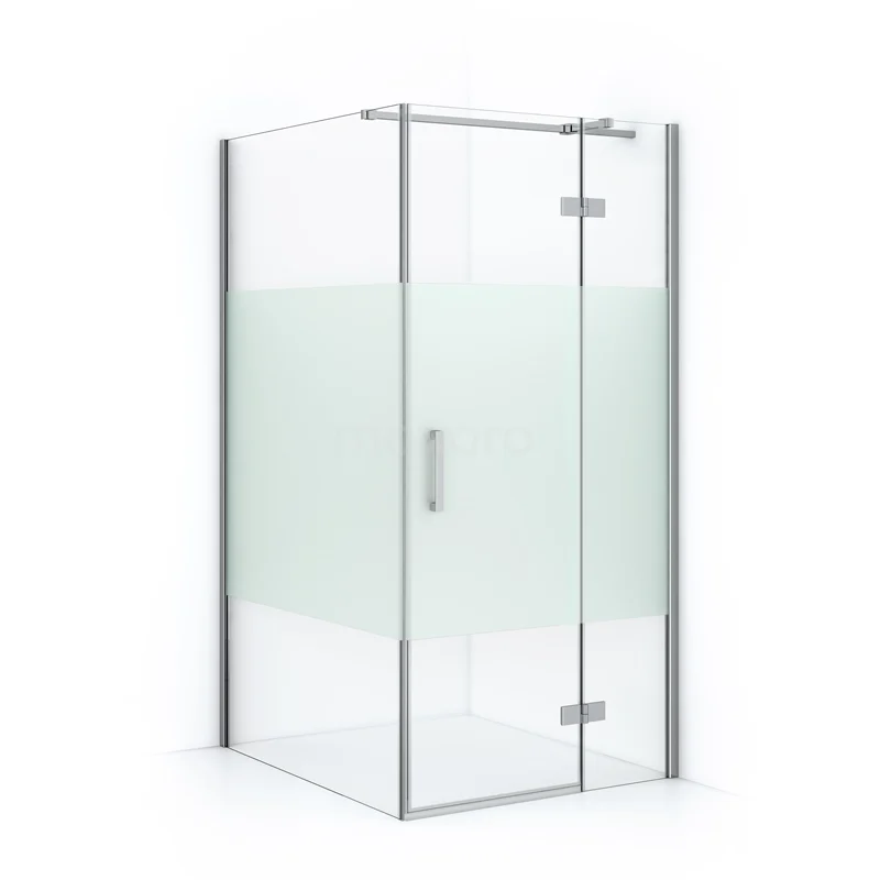 Duschkabine Diamond 120x100cm aus klarem Sicherheitsglas mit mattem Streifen Chrom CDB224612313C Glasene Duschkabine mit mat-weißem Privatsphäre-Panel und Aluminium-Profil, ideal für moderne Badezimmer-Einrichtungen.