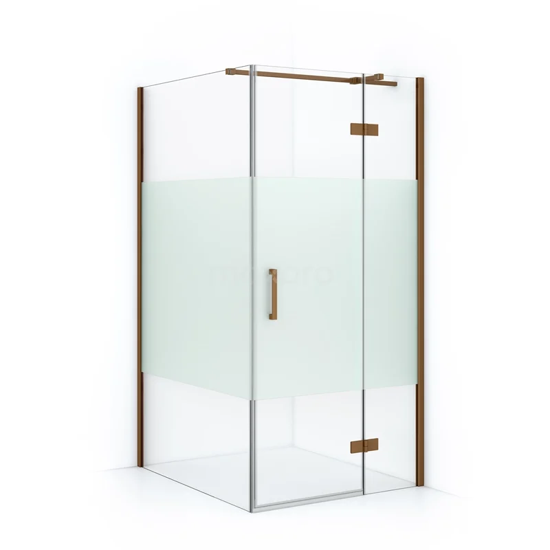 Duschkabine Diamond 110x90cm aus klarem Sicherheitsglas mit mattem Streifen aus Kupfer CDB223611313KP Duschkabine mit Eckeinstieg, klarem und mattglas, rostfreier Beschlag, luxuriöses Design für moderne Bäder.