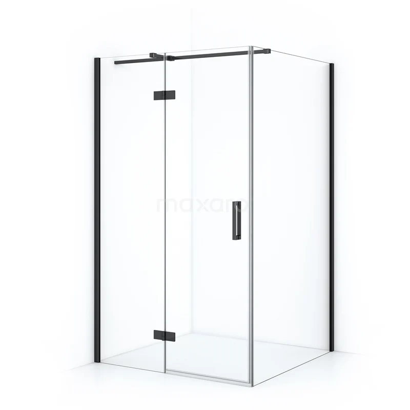 Diamond Shower cabin | 120x120 cm Black chrome Clear glass Pivot door Square CDB216612310BCN Corner shower cabin with clear glass, black frame and hinged door, ideal for a modern bathroom.