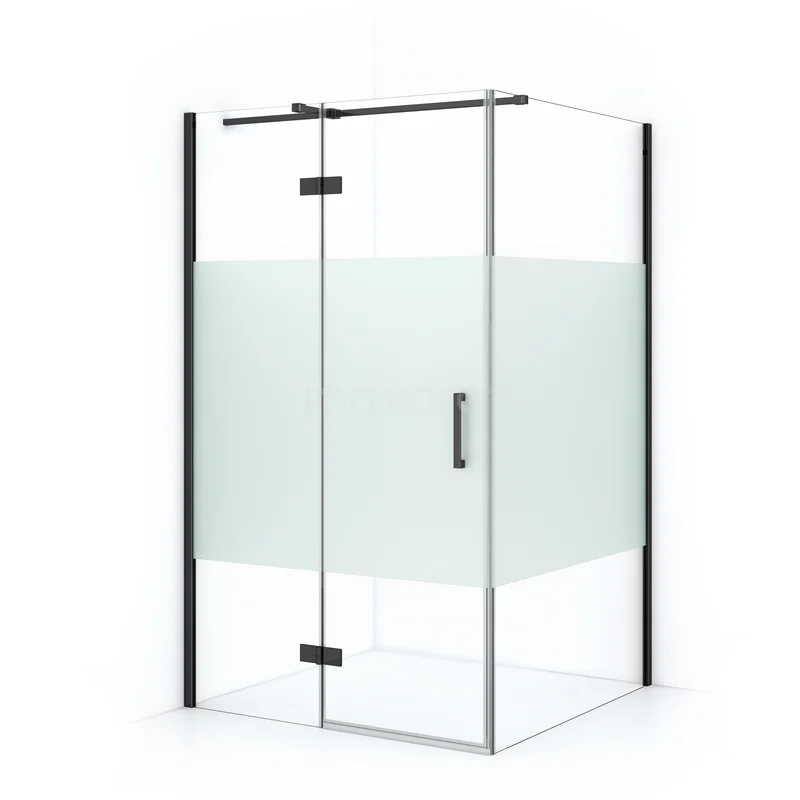 Diamond Shower enclosure | 110x80 cm Black chrome Clear with matt strip Pivot door Rectangle CDB216508313BCN