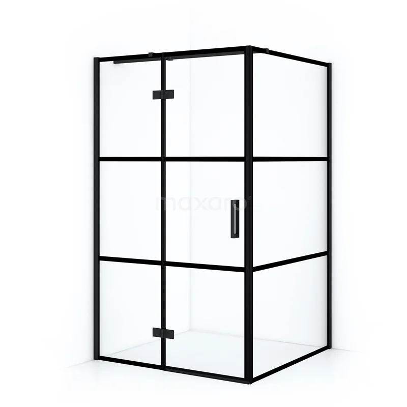 Diamond Shower enclosure | 140x110 cm Matte black Clear with 4 black stripes Pivot door Rectangle CDB216514318MB
