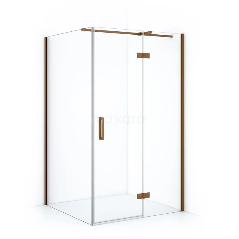 Diamond Shower cabin | 110x110 cm Copper Clear glass Pivot door Square CDB226511310KP Glass shower enclosure with gold details, corner model, modern design; perfect for a stylish bathroom interior.