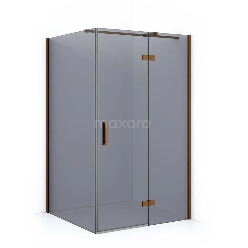 Grey glass shower enclosure with metal accents, modern design, perfect for stylish bathrooms.