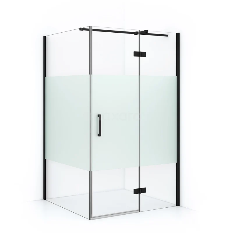 Duschkabine Diamond 120x90cm aus klarem Sicherheitsglas mit Mattstreifen Matt Schwarz CDB226609313MB Eck-Duschkabine quadratisch, mattes Glas und Chrom, modernes Design, perfekt für ein stilvolles und funktionales Badezimmer-Upgrade.
