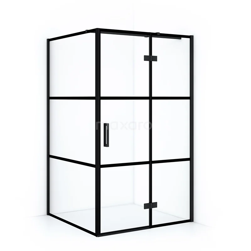 Diamond Shower enclosure | 110x110 cm Matte black Clear with 4 black stripes Pivot door Square CDB226511318MB
