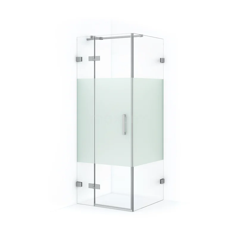 Duschkabine Diamond 80x80cm aus klarem Sicherheitsglas mit mattem Streifen Chrom CDB213508323C Glas Duschkabine mit mattem Glas Paneel, silberfarbigen Eckprofilen und Drehtür, perfekt für moderne Bäder.