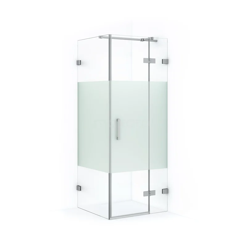 Duschkabine Diamond 80x80cm aus klarem Sicherheitsglas mit mattem Streifen Chrom CDB223508323C Glas Duschkabine mit Mattglasakzenten, silberfarbigen Profilen und Drehtür; perfekt für ein modernes Badezimmer.