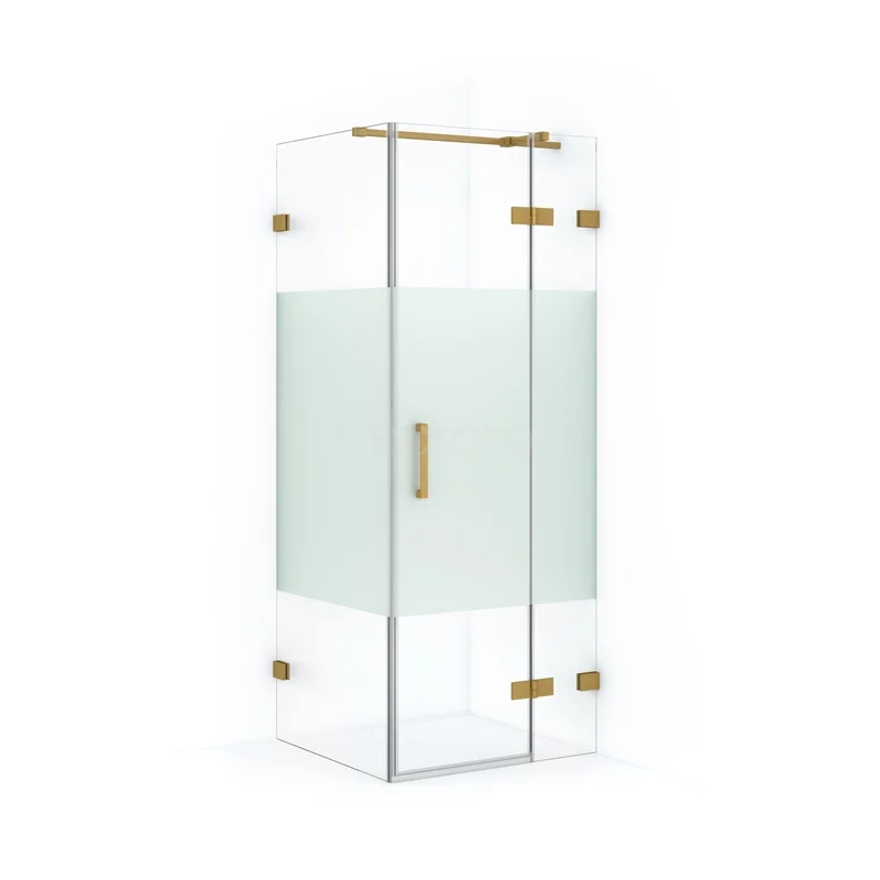 Duschkabine Diamond 80x80cm aus klarem Sicherheitsglas mit mattem Streifen Gold CDB223508323GG Glas Duschkabine mit Matt Weiß Paneel, goldfarbigen Akzenten und moderner Ausführung, ideal für ein luxuriöses Badezimmer.