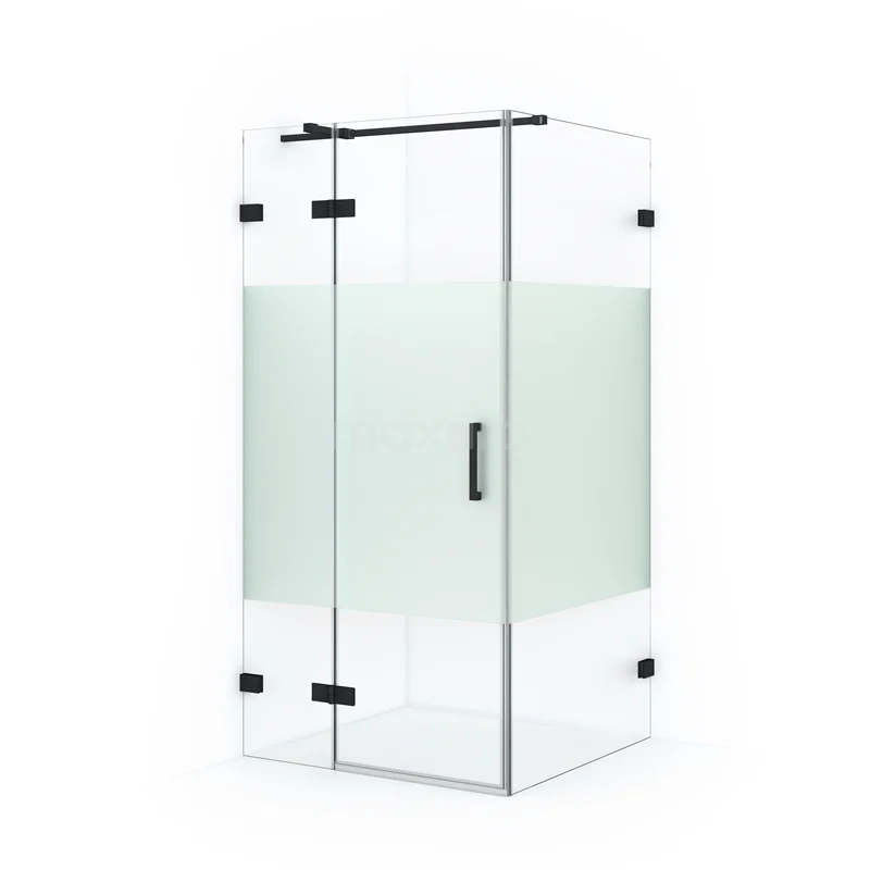 Diamond Shower enclosure | 90x90 cm Matte black Clear with matt strip Pivot door Square CDB213609323MB