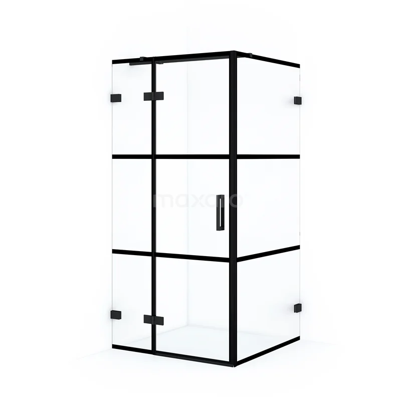 Diamond Shower enclosure | 90x90 cm Matte black Clear with 4 black stripes Pivot door Square CDB213609328MB