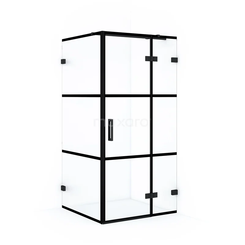 Duschkabine Diamond 100x100cm aus klarem Sicherheitsglas mit schwarzen Streifen Matt Schwarz CDB224610328MB Schwarze industrielle Eck-Duschkabine mit Klarglas und metallischem Rahmen, ideal für moderne Badezimmereinrichtungen.