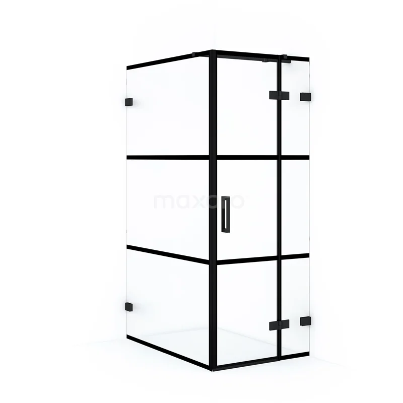 Duschkabine Diamond 120x80cm aus klarem Sicherheitsglas mit schwarzen Streifen Matt Schwarz CDB223512328MB Moderne schwarze Duschkabine mit Klarglas und stilvollem industriellen Look, perfekt für ein luxuriöses Badezimmer.