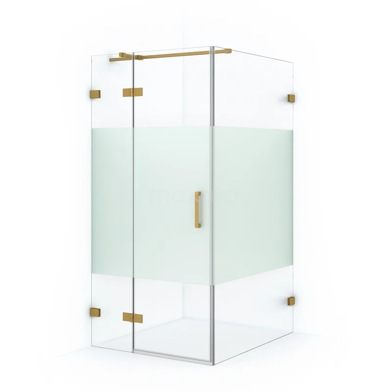 Diamond Shower cabin | 120x100 cm Gold Clear with matt strip Pivot door Rectangle CDB214612323GG Corner shower cubicle in frosted glass with gold hinges and Handle, modern bathroom design.