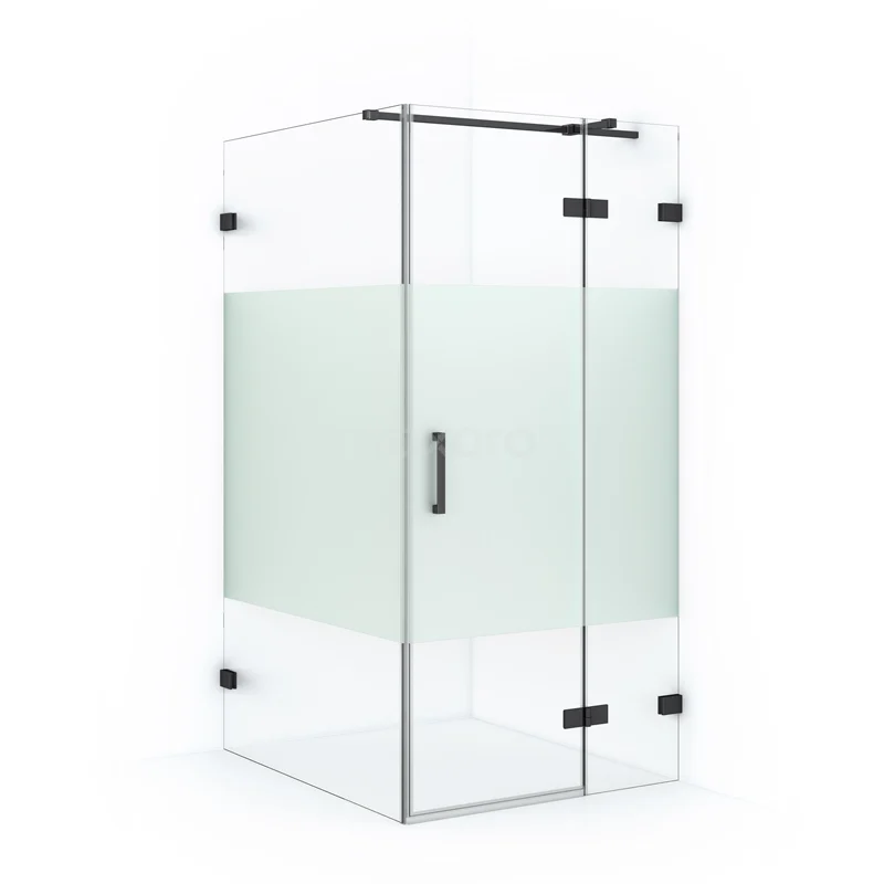 Diamond Shower enclosure | 110x100 cm Black chrome Clear with matt strip Pivot door Rectangle CDB224611323BC