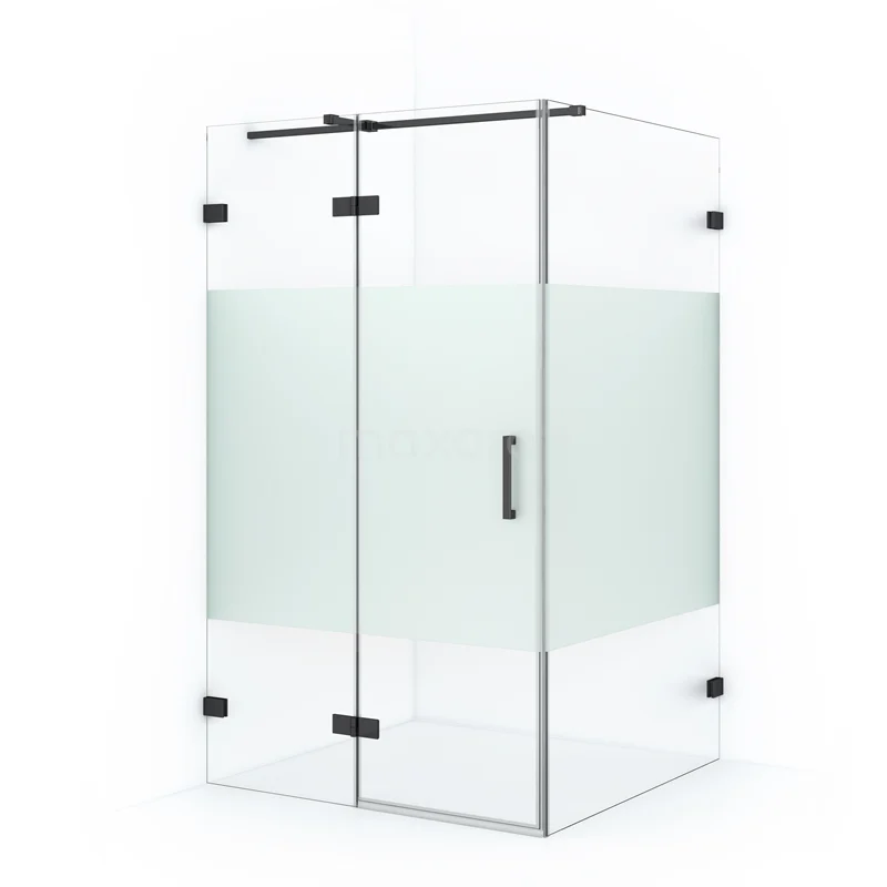 Diamond Shower enclosure | 110x80 cm Black chrome Clear with matt strip Pivot door Rectangle CDB216508323BC