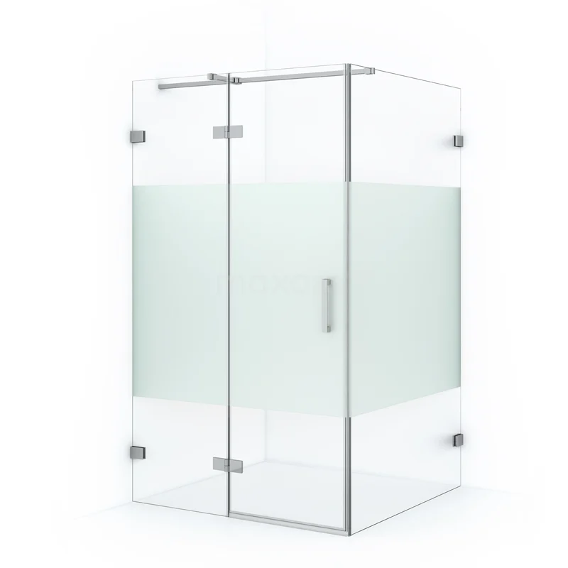 Diamond Shower cabin | 110x90 cm Chrome Clear with matt strip Pivot door Rectangle CDB216509323C Modern glass shower enclosure with frosted glass panel, aluminium profile and pivot door, ideal for a stylish bathroom.