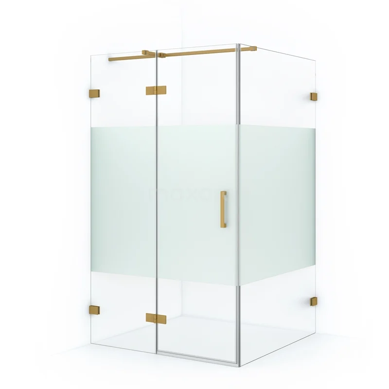 Diamond Shower cabin | 120x110 cm Gold Clear with matt strip Pivot door Rectangle CDB216611323GG Shower enclosure in frosted glass with gold accents, ideal for modern bathrooms.
