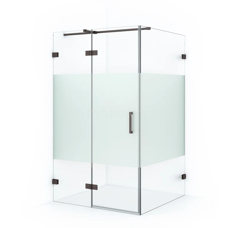 Duschkabine Diamond 120x110cm aus klarem Sicherheitsglas mit mattem Streifen aus schwarzem Metall CDB216512323ZM Eck-Duschkabine aus Glas mit matter Optik und schwarzen Akzenten, ideal für ein modernes Badezimmer.