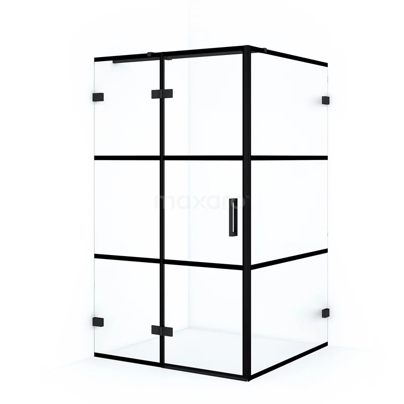 Duschkabine Diamond 120x110cm aus klarem Sicherheitsglas mit schwarzen Streifen Matt Schwarz CDB216512328MB Schwarze Aluminium Duschkabine mit Klarglas und industriellem Stil, perfekt für ein modernes Badezimmer.
