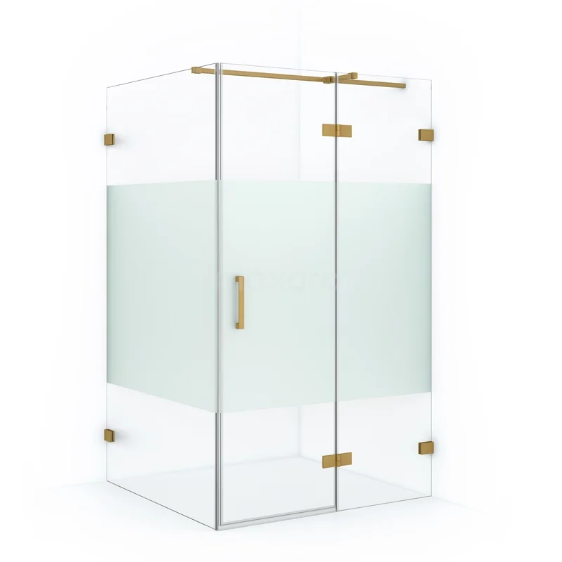 Duschkabine Diamond 120x90cm aus klarem Sicherheitsglas mit mattem Streifen Gold CDB226609323GG Glas Duschkabine mit mattem Panel, goldfarbene Scharniere und Haltegriff, modernes Design für ein stilvolles Badezimmer.