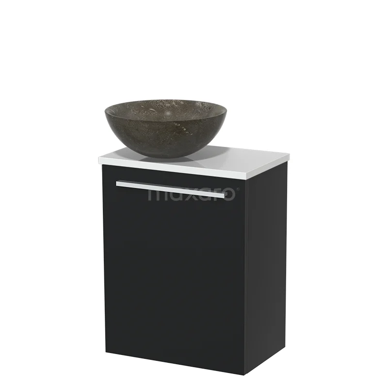 Toilet unit with wash basin | 41 cm Matte black Flat front Blue stone Natural stone countertop wash basin High-gloss white worktop TMK10-05021