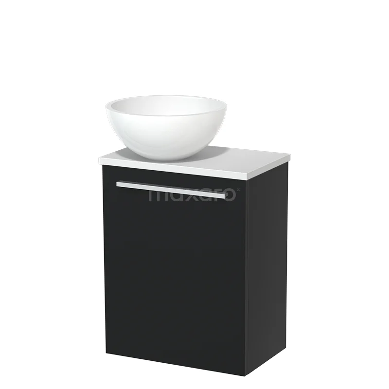 Toilet unit with wash basin | 41 cm Matte black Flat front High-gloss white Mineral marble wash basin Matte white worktop TMK10-05042