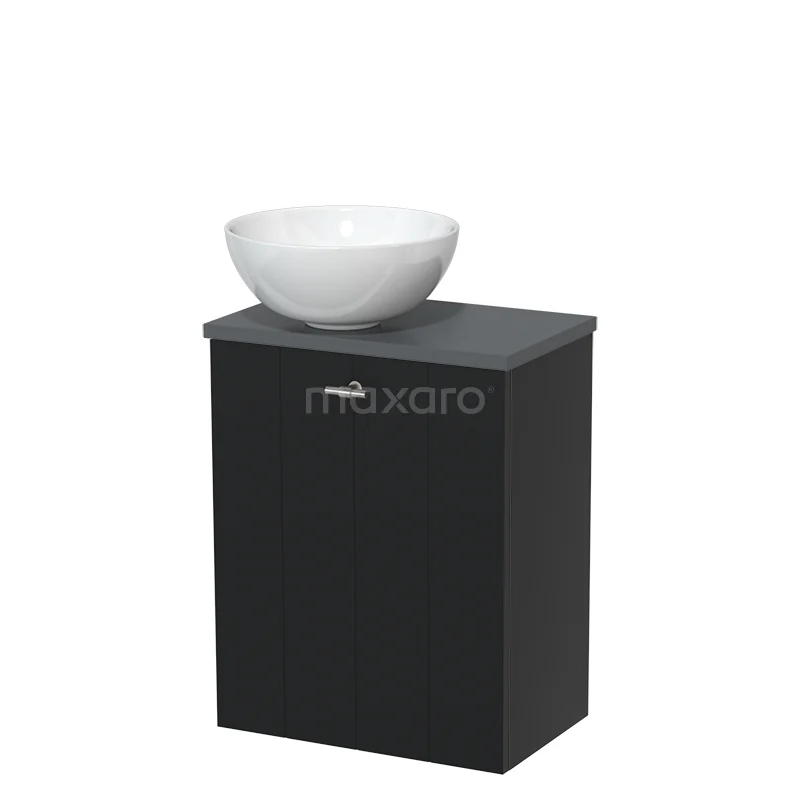 Toilet unit with countertop wash basin | 41 cm Matte black Lamel front High-gloss white Ceramic worktop Dark grey worktop TMK10-05065