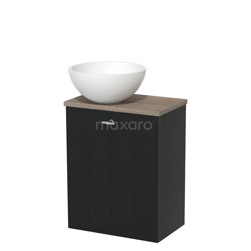 Toilet unit with countertop wash basin | 41 cm Matte black Lamel front Matte white Solidtop wash basin Solid surface Oak worktop TMK10-05108