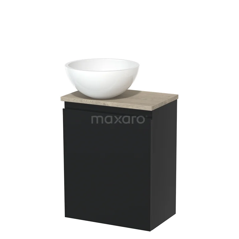 Toilet unit with countertop wash basin | 41 cm Matte white Handleless front High-gloss white Mineral marble basin Light grey oak worktop TMK10-05132