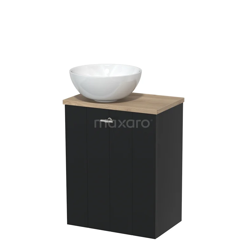 Toilet unit with countertop wash basin | 41 cm Matte white Lamel front High-gloss white Ceramic basin Light brown oak worktop TMK10-02740