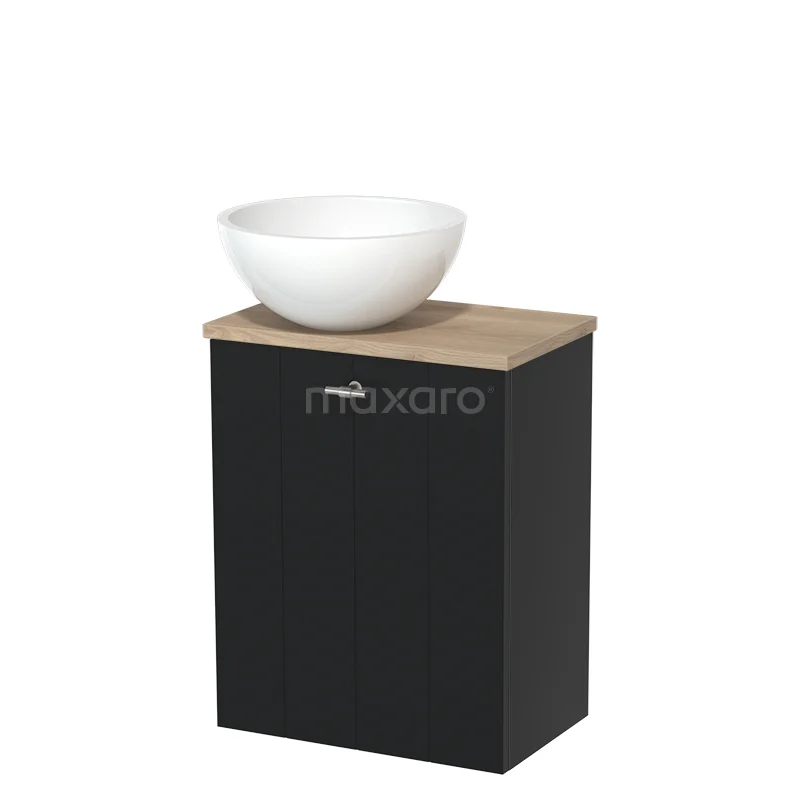 Toilet unit with countertop wash basin | 41 cm Matte black Lamel front High-gloss white Mineral marble worktop Light brown oak worktop TMK10-02742