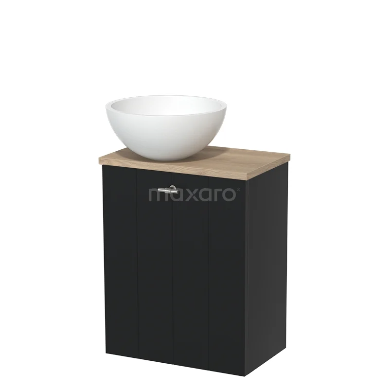 Toilet unit with countertop wash basin | 41 cm Matte black Lamel front Matte white Solid surface wash basin Light brown oak worktop TMK10-02743