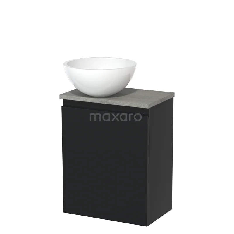 Toilet unit with countertop wash basin | 41 cm Matte white Handleless front High-gloss white Mineral marble worktop Grey oak worktop TMK10-00470
