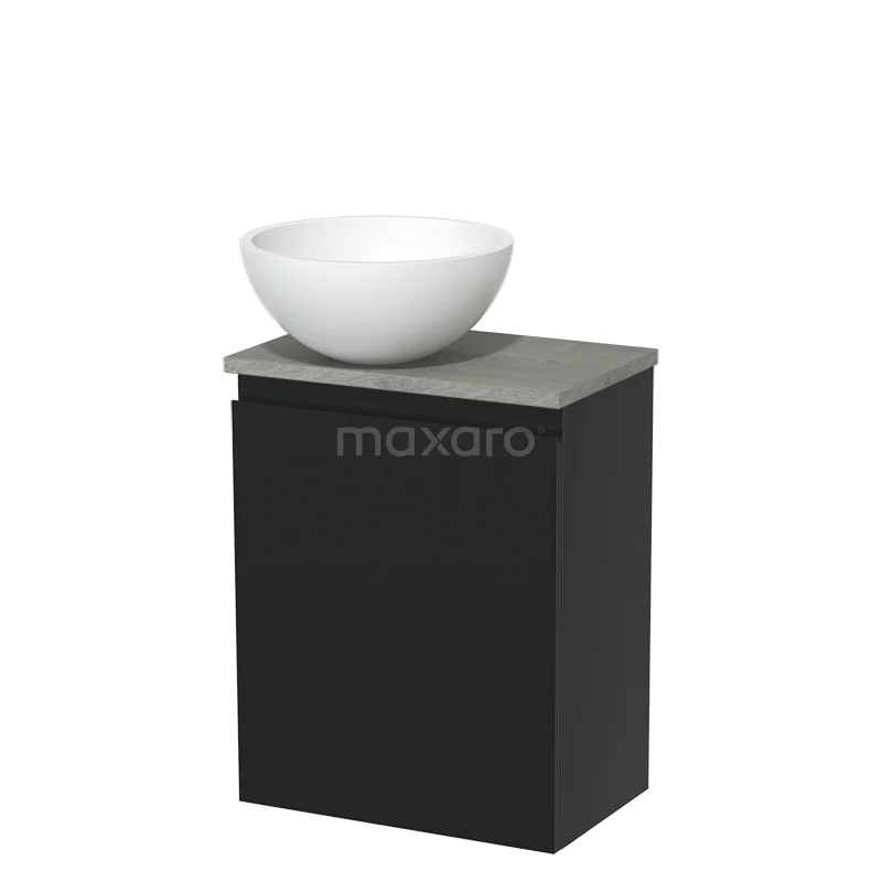 Toilet unit with countertop wash basin | 41 cm Matte black Handleless front Matte white Solid surface wash basin Grey oak worktop Grey oak worktop TMK10-00471