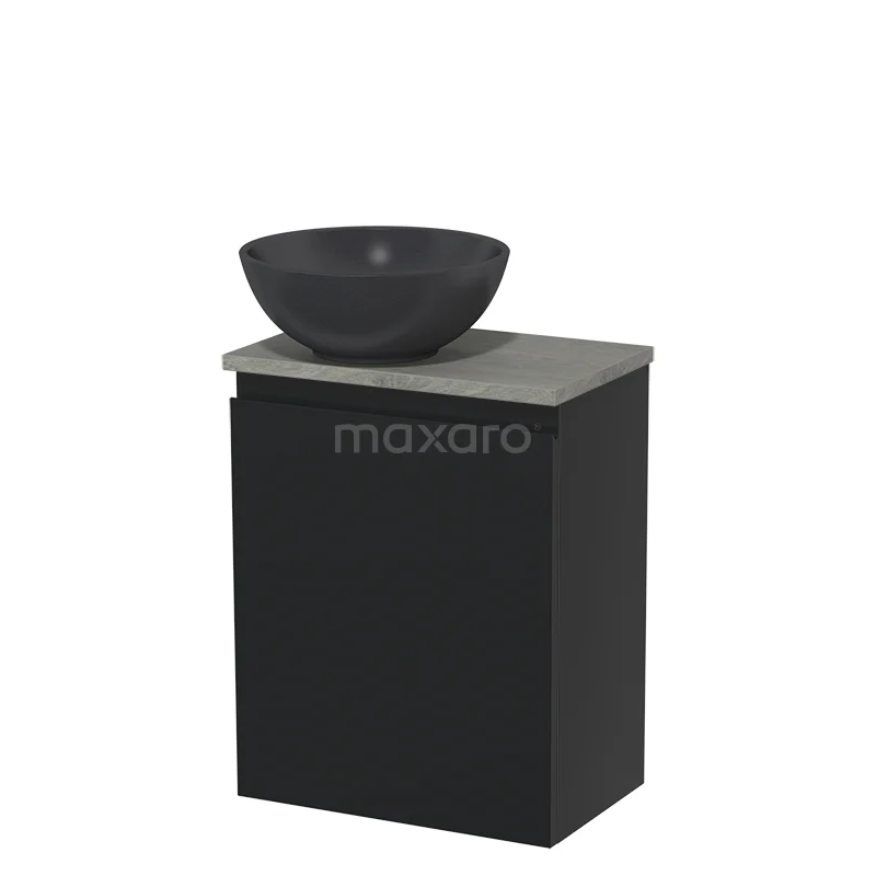 Toilet unit with countertop wash basin | 41 cm Matte black Handleless front Matte black Quartz wash basin Grey oak worktop TMK10-00472
