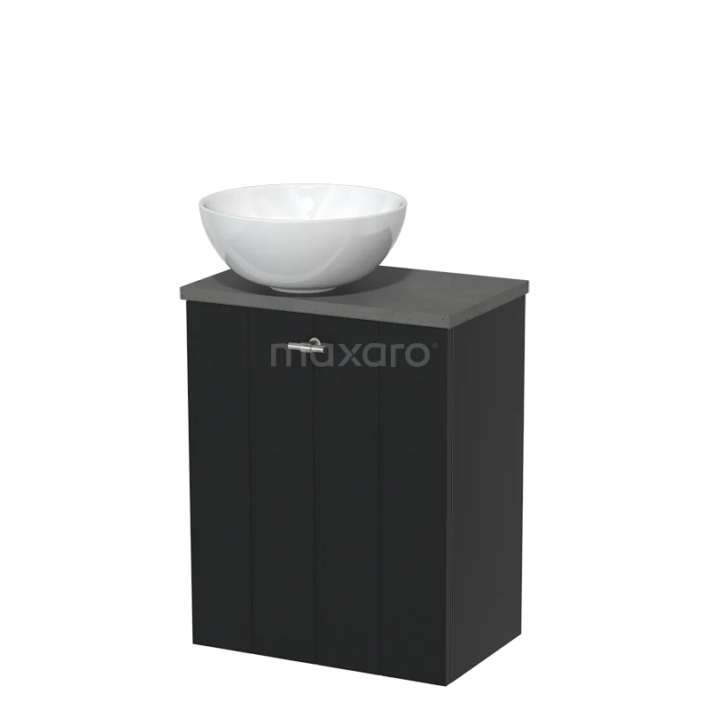 Toilet unit with countertop wash basin | 41 cm Matte black Lamel front High-gloss white Ceramic countertop wash basin Dark grey concrete worktop TMK10-05205
