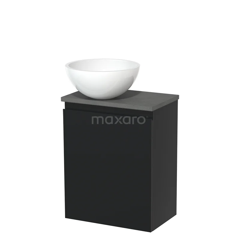 Toilet unit with countertop wash basin | 41 cm Matte black Handleless front High-gloss white Mineral marble worktop Dark grey concrete worktop TMK10-05212