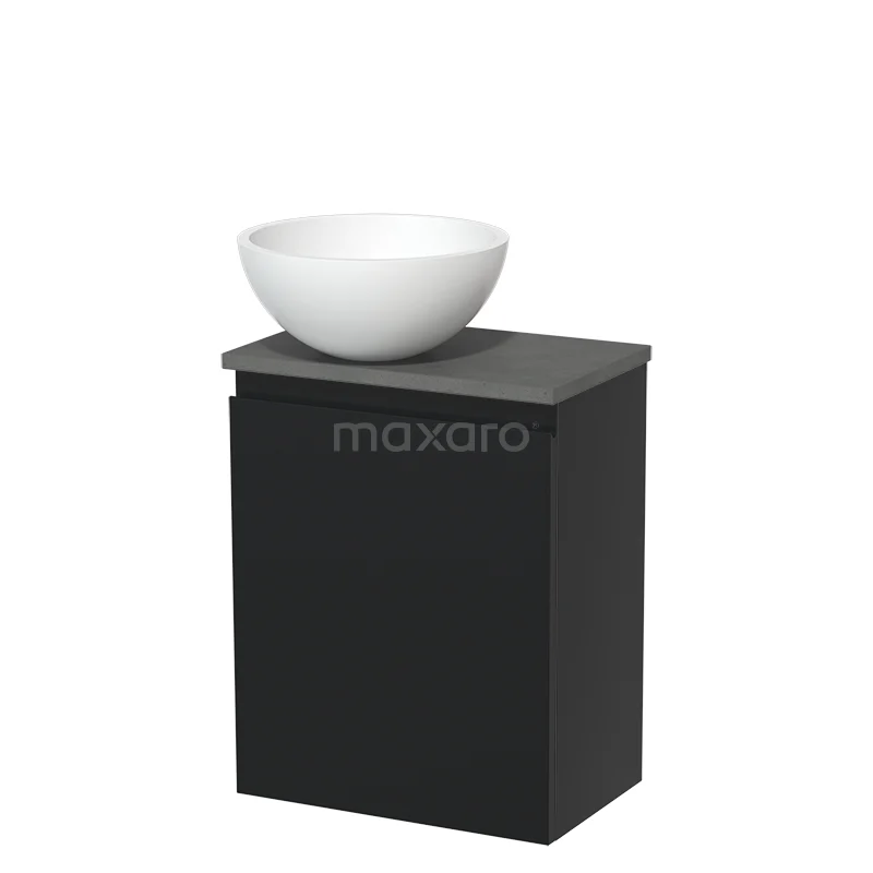 Toilet unit with countertop wash basin | 41 cm Matte black Handleless front Matte black Solid surface wash basin Dark grey concrete worktop TMK10-05213