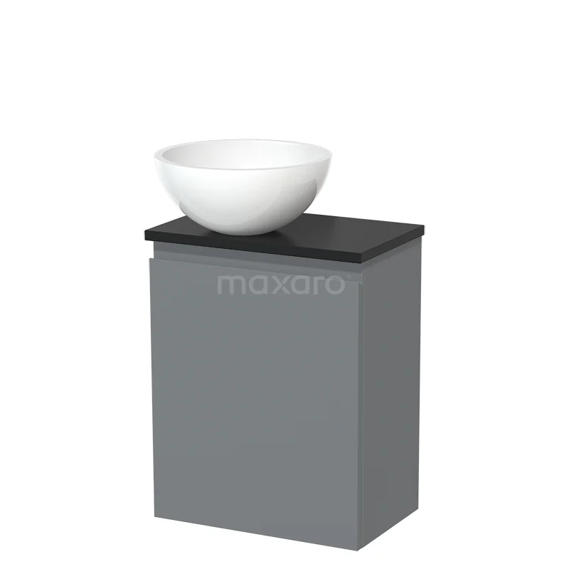 Toilet unit with countertop wash basin | 41 cm Mid grey Handleless front High-gloss white Mineral marble Worktop Matte black TMK10-04663