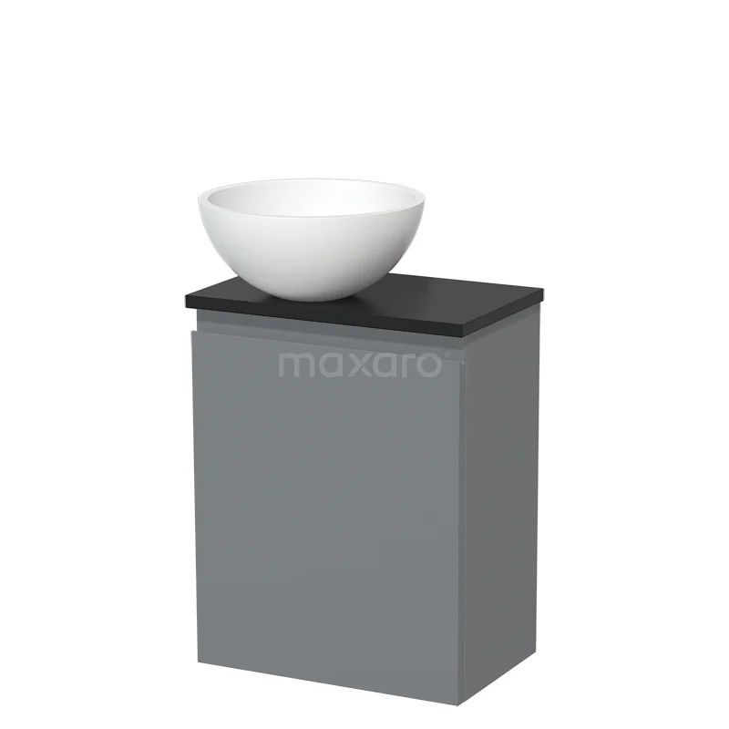 Toilet unit with countertop wash basin | 41 cm Mid grey Handleless front Matte white Solid surface wash basin Matte black worktop TMK10-04664