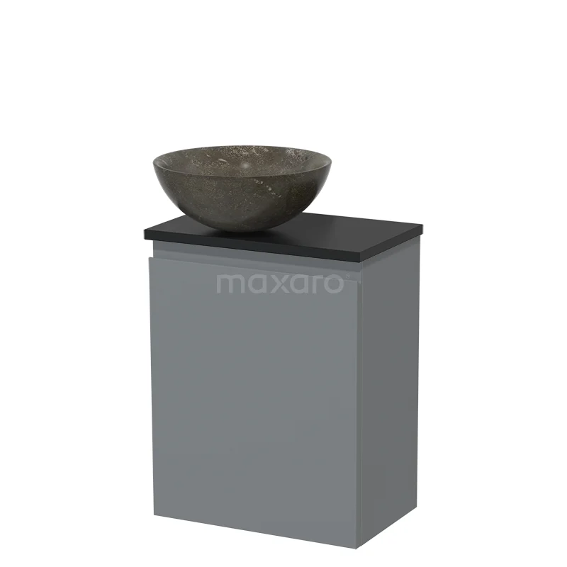 Toilet unit with wash basin | 41 cm Mid grey Handleless front Natural stone Natural stone countertop wash basin Matte black worktop TMK10-04667